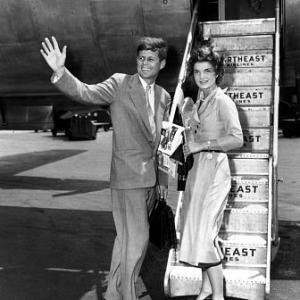 John F. Kennedy and Jackie Kennedy at Laguardia Airport leaving for Cape Cod