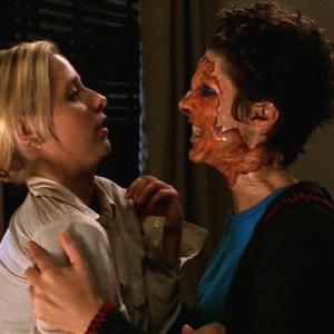 Dagney Kerr squares off with Sarah Michelle Gellar in a scene from Buffy the Vampire Slayer