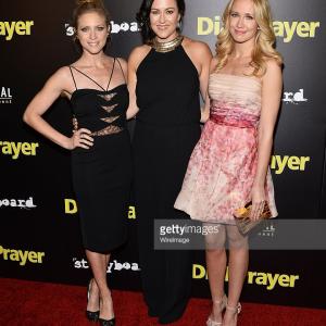 (L-R) Actress Brittany Snow, director Maggie Kiley and actress Anna Camp arrive at the Los Angeles premiere of 'Dial A Prayer' at the Landmark Theater on April 7, 2015 in Los Angeles, California. (Photo by Amanda Edwards/WireImage)