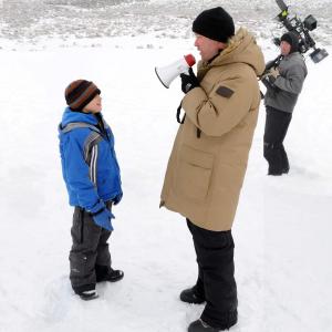 Bobby Coleman with Director Robert Kirbyson on the set of Snowmen, 2009