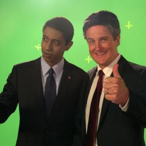James Davis and Matt Knudsen on the set of Obama-Romney Rap Battle