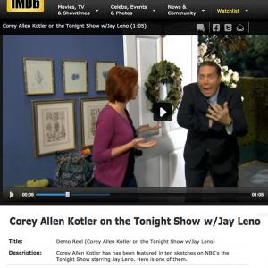 Jay Leno sketch comedian Corey Allen Kotler on The Late Night Show doing the 
