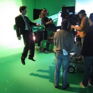 Jordan Belfi and Kristin Kreuk on the set of Smallville