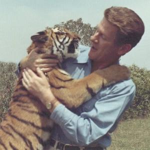 Fred R Krug with his young Bengal Tiger Daisy in 1971