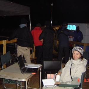 On the barge during night shoots on Primeval