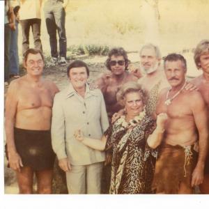 At the San Diego Wild Animal Park in 1975 with Mike Douglas and many former Tarzans -- and Totie Fields!