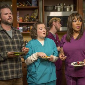 Still of Kym Whitley Tyler Labine and Betsy Sodaro in Animal Practice 2012