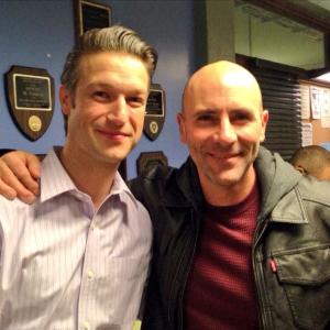 Peter Scanavino & Jordan Lage on set of NBC's LAW & ORDER: SVU (2014).