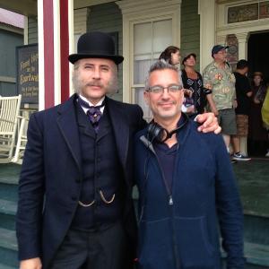 Jordan Lage w director Jeremy Podeswa on set of HBOs BOARDWALK EMPIRE season 5 2014