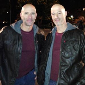Jordan Lage with his stunt double Ian McLaughlin on set of LAW  ORDER SVU 2014