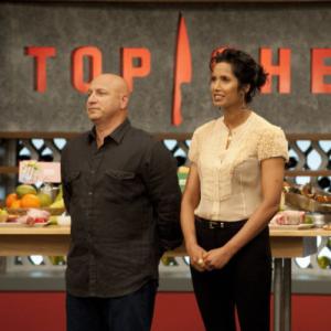 Still of Padma Lakshmi and Tom Colicchio in Top Chef 2006