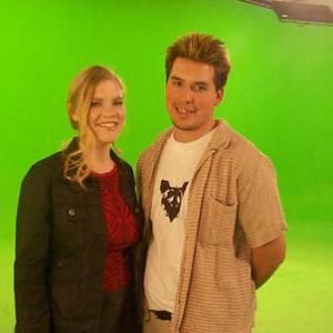 Martha with Producer, Lance W. Lanfear (both in costume) on the greenscreen stage for THE VINYL BATTLE.