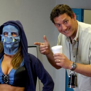 Katy Oleary and Dan Lantz goofing around on the set of Ninja Babes from Space