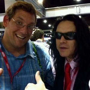 Tommy Wiseau and Dan Lantz present their films in the Atom Films Booth at ComicCON.