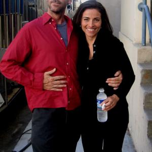 Lilas Lane with Hugh Laurie on the set of House