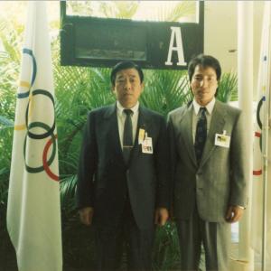 IOC vice president Dr. Un Yong Kim and Julian Lee at event of IOC 95th session