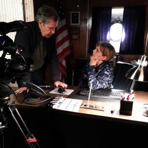 NCIS as Admiral Janet Clyburn. Between takes with Director, Terrence O'Hara.