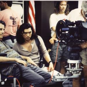 Lou Diamond Phillips and director Mark L Lester on the set of Extreme Justice