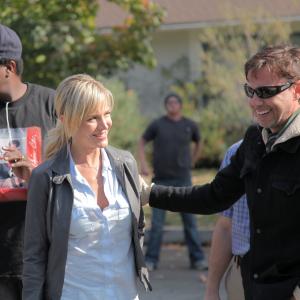 Director Matthew Leutwyler and Julie Benz on the set of Answers to Nothing