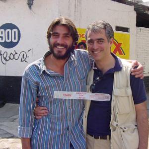 Italian Actor Daniele Liotti next to Massimiliano La Pegna in Mexico City on the set of the film IL FUGGIASCO 022003