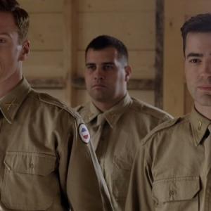 Still of Matthew Leitch Damian Lewis and Ron Livingston in Band of Brothers 2001