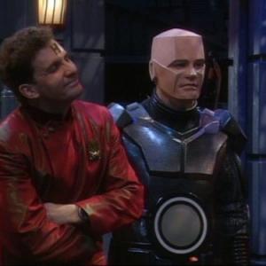 Still of Chris Barrie and Robert Llewellyn in Red Dwarf 1988