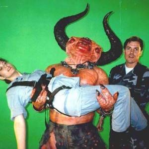 Denny Logan with the monster and hero from the test shoot of the Doom CDRom