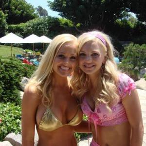Katie Lohmann and Anna Faris on the set of The House Bunny