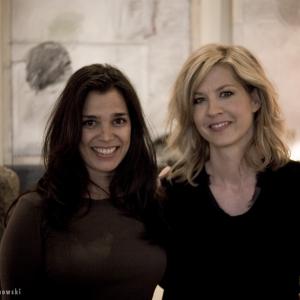 Kamala Lopez and Jenna Elfman during the Speechless Without Writers Campaign filming Paul Haggis Just Whats On The Page