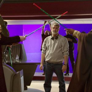 Samuel L. Jackson, George Lucas and Ian McDiarmid in Zvaigzdziu karai. Situ kerstas (2005)