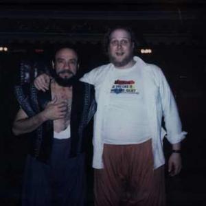 with F. Murray Abraham on stage during fight warm-up at the Belasco Theatre before a performance of Macbeth.