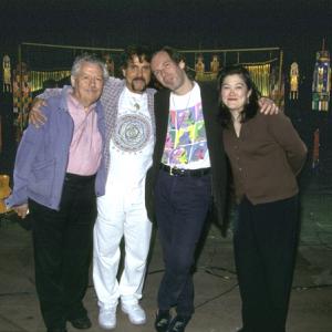 left to right Joe Lupica Francesco Lupica Hans Zimmer and Rosanna Sun During The Thin Red Line recording session at 20th Century Fox Studios stage 14