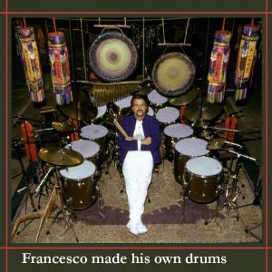 Francesco's hand made drums,it took him 6 months to build this set.(just for the record way before any drummer had a surround drum set)