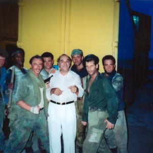 Vincent standing next to longtime friend Aldo Sambrell and the Gwailo Brigade on the set of Operation Condor Aldo will be surely missed