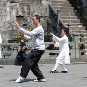 Wudang Taoist Temple China 2012 Sifu Vincent Lyn and Shifu Pan Ke Di in perfect harmony
