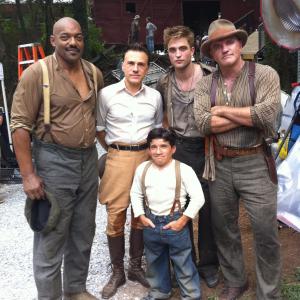 Chatanooga BoyzBack L to R Ken Foree Christoph Waltz Mark Povenelli Robert Pattinson and myself Set of Water for Elephants Tennessee