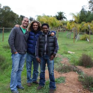 Producer Airrion Copeland and Director Ted Woods with pro surfer Rob Machado at his interview for White Wash.