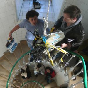 In the staircase of a lighthouse - right: DOP Manuel Mack