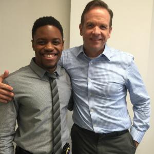 Jon Michael Hill and Donald Sage Mackay on the set of ELEMENTARY