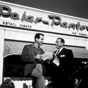 Bo Roos business agent with his client Fred MacMurray outside the Polar Pantry 1951