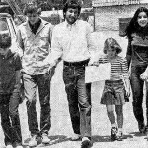 Steven Spielberg with the children from 'E.T.' and 'Poltergeist'