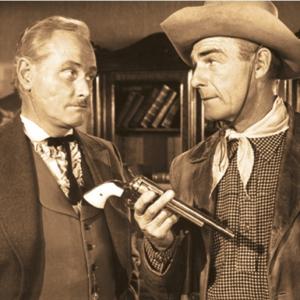 Still of Randolph Scott and George Macready in The Stranger Wore a Gun (1953)