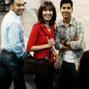 Joseph Julian Soria, Leticia Magaña and Jeremy Ray Valdez on location in Corpus Christi while filming Benavides Born.
