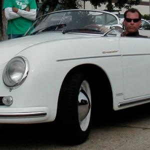 Mark Maine in a Porsche on the set of The Month of August
