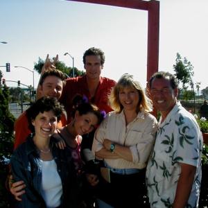 Mackenzie Astin Randall Batinkoff Vida Maine Ali Hillis Candy Clark  Mark Maine in front of the Miracles Cafe in Carlsbad CA on the set of The Month of August