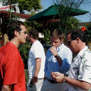 Randall Batinkoff Mackenzie Astin  Mark Maine in front of the Miracles Cafe in Carlsbad CA on the set of The Month of August