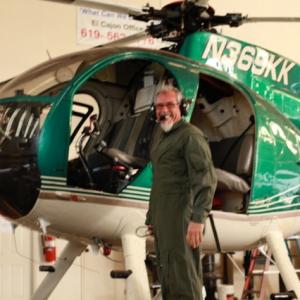 Director Mark Maine on the set of La Migra as the Border Patrol Helicopter Pilot