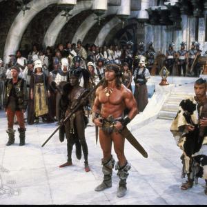 Still of Arnold Schwarzenegger, Grace Jones, Mako and Tracey Walter in Conan the Destroyer (1984)