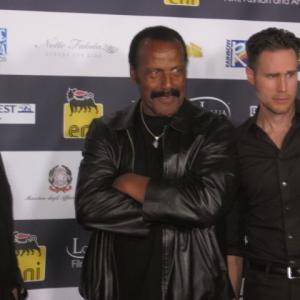 Mike Malloy with Fred Williamson and Leonard Mann, Chinese Theater, Hollywood, EUROCRIME! screening.