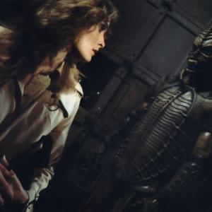 Diana Davidson is confronted by the Syngenor from SCARED to DEATH (1981)